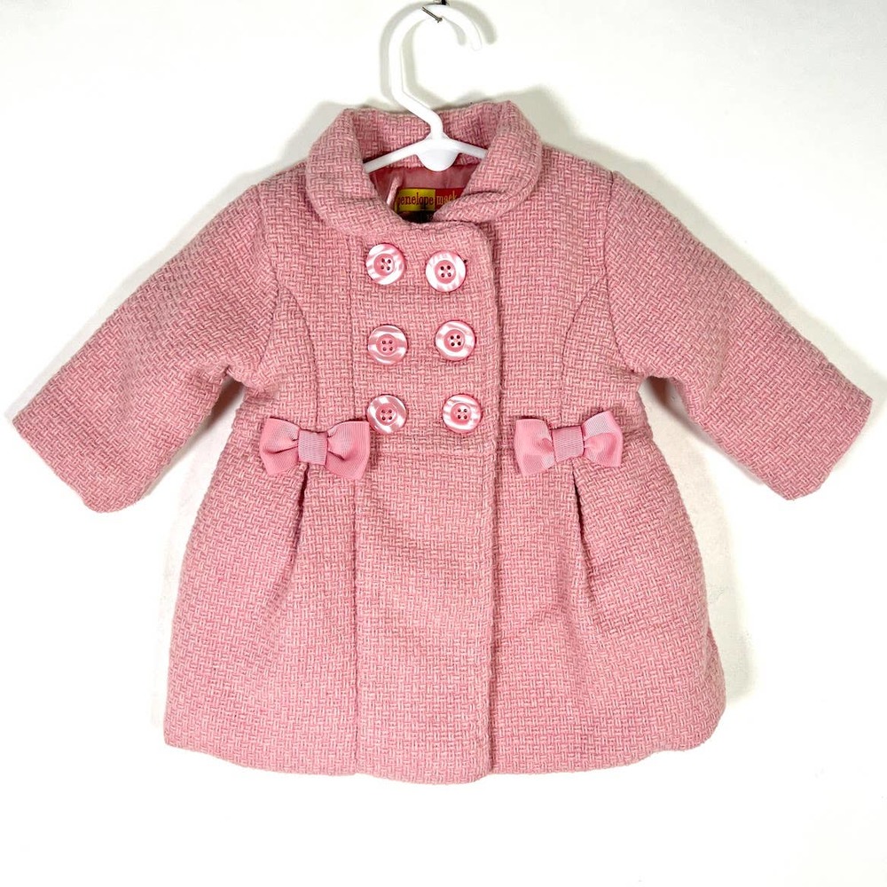 Penelope Mack Baby Girls' Wool Blend Jacket 12M Pink Double Breasted Collared